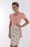 Conjunto saia estampada c/ blusa malha